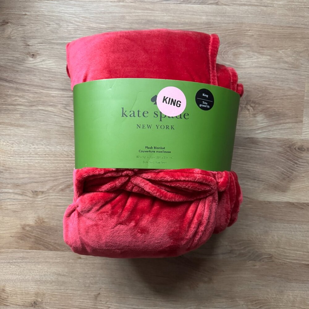 Kate Spade King Dark Pink Fuchsia Fleece Blanket Throw Bedding Comforter